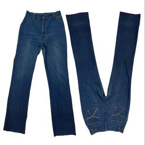[28] Vintage FANCY PROPS rare 70s jeans unhemmed ultra high rise retro 1970